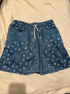 Drip Blue Bandana Print Drawstring Shorts